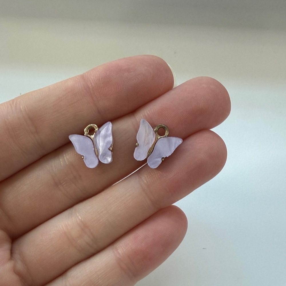 Elegant Butterfly Earring Charms in Lavender and Gold